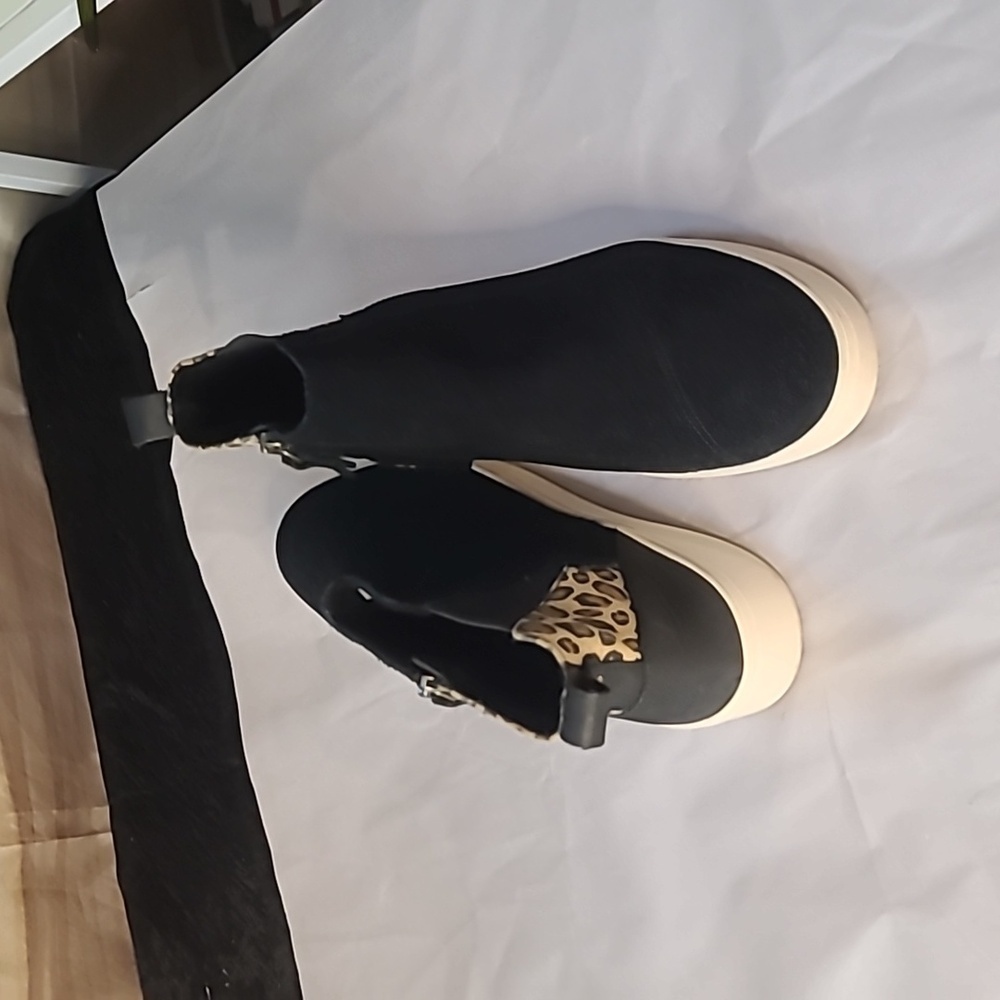 Toms Jamie Black Suede Leopard Print High Top Shoes Wedge Botties Sneaker 10